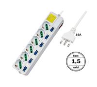 Multipresa Ciabatta Elettrica Con 6 Posti Prese Schuko 10/16A + 7 Interruttori O