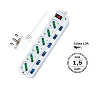 Multipresa Ciabatta Elettrica con 6 Prese Universali ITA 10/16A schuko bipasso