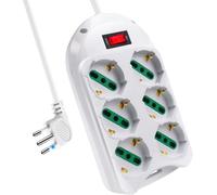 EXTRASTAR Multipresa 6 Post,Presa con interruttore automatico di protezione 10 A,multipresa protetta,surge Arrest, 6 prese bipasso ITA/Schuko, Bianco cavo 1,5 metri