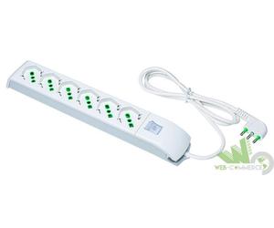 MULTIPRESA CIABATTA PROLUNGA 6 POSTI BIPASSO 2P+T SCHUKO FME 410200 CAVO 150CM