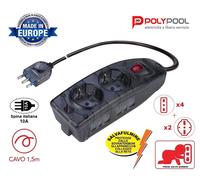 MULTIPRESA CIABATTA SALVAFULMINE 6 PRESE 4+2 "POLYPOOL" MADE IN EUROPE nera
