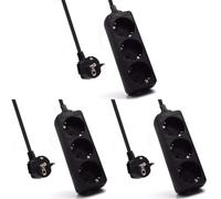 Multipresa Compatta a 3 Posti, Ciabatta Elettrica con 3 Schuko/Tedesche - Spina Schuko/Tedesca- Potenza 250V/2500W - Cavo da 1,5 Metri, Prese Angolate a 45° (Confezione da 3)