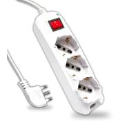 Multipresa con Cavo 1,5mt 3 Prese 10/16A Bipasso + Shuko Interruttore Luminoso e Spina 16A, Bianca