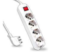 Multipresa con Cavo 1,5mt 4 Prese 10/16A Bipasso + Shuko Interruttore Luminoso e Spina 16A, Bianca