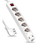 V-TAC 8715 MULTIPRESA 5 POSTI E 2 PRESE USB COLORE BIANCO INTERRUTTORE LUMINOSO