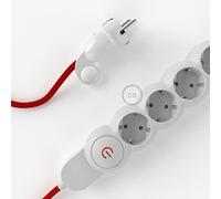 Multipresa con cavo in tessuto colorato effetto seta Rosso RM09 e spina schuko con anello confort - 3 Metri, Bianco