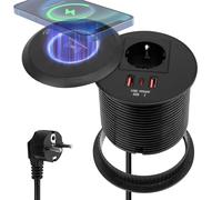 Multipresa con Funzione di Ricarica Wireless da 15 W, Cavo da 1,8 M, Multipresa con 1 USB C + 1 USB-A e 1 Prese EU, Per Casa e Ufficio (Nero)