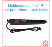 Link Multipresa per Rack 19'' con Interruttore, 6 Prese e Protezione da Sovratensioni