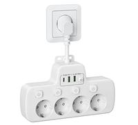 Multipresa con Interruttori Indipendenti,Presa Multipla Salvaspazio USB C | Ciabatta Elettrica con 4 Schuko e 3 USB Caricabatterie,Multipresa da Parete 4 Prese,Spina Tedesca,Adattatore Cavo 0,1m,Bianco