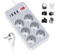 Multipresa con porte USB, composta da 3 porte USB-A e 1 porta USB-C, splitter, cavo di estensione da 1,8 m, protezione contro le sovratensioni, ideale per l'uso in ufficio e in casa