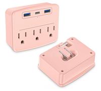 Multipresa Cruise rosa pieghevole, confezione da 2, anti-sovratensione con USB-C