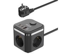 Multipresa Cubo, BEVA Ciabatta Elettrica con 2 USB C(20W) e 1 USB A(18W),Ciabatta Multipresade 3 Prese, Presa Multipla con Interruttore per Camera, l'ufficio e Viaggi, 1.5M Cavo,2500W/10A
