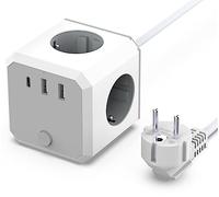 Multipresa Cubo, Ciabatta Multipresa con USB a Cubo 7 in 1 (con interruttore) con 4 Presa Italiana + 1 Porta USB-C e 2 Porte USB-A. Con cavo da 1,8 m per la casa, l'ufficio e i viaggi - Bianco