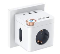 Multipresa Cubo Ciabatta Multipresa con USB Cubo, 3 AC Prese, 2 USB A, 1 Tipo C, 6 in 1 Cubo Multipresa senza Cavo, 3680W Presa Multipla con Interruttore per Ufficio, Casa, Viaggio, Bianco
