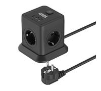 Multipresa Cubo con Interruttore, FDTEK Ciabatta Elettrica con 1 USB C + 2 USB A e 4 Prese CA, Ciabatta Multipresa con Protezione da Sovratensioni, Cavo da 2 m, 2500W/10A, Nero