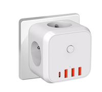 Multipresa Cubo da Parete 7 in 1 Caricabatterie USB Presa con 3 Uscita AC 4000W Multipresa elettrica con Interruttore, ideale per Soggiorno Ufficio Camera