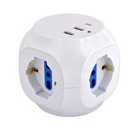 MULTIPRESA CUBO 3 POSTI BIPASSO/SCHUKO + 2 PORTE USB + TYPE-C SPINA 16A BIANCA P
