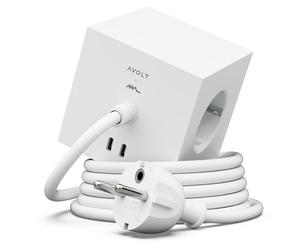 Multipresa Cubo Schuko AVOLT Square 1 con USB, Ciabatta Elettrica di Design con Piede Magnetico per Scrivania e Casa (Opal White, USB-C 3m)