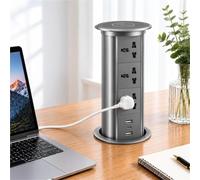 Multipresa da Incasso Scomparsa 7 in 1 Torretta Scrivania | Torretta presa da incasso automatica per piano lavoro cucina e scrivania con USB C(Gray)