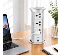 Multipresa da Incasso Scomparsa 7 in 1 Torretta Scrivania | Torretta presa da incasso automatica per piano lavoro cucina e scrivania con USB C(Silver)