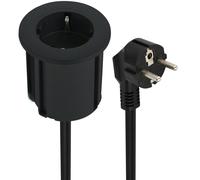 Electraline 62564 Multipresa Scrivania Grommet Presa da Incasso con 1 Presa Schuko, Diametro 54mm dotata di adattatore per foro standard 60mm, Cavo Lunghezza 2M H05VV-F, Spina Schuko
