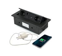 Multipresa da Scrivania a Scomparsa EU - Blocco Presa Multipla Schuko Elettrica USB A+C RJ45 HDMI, 3000W, 13A, Coperchio con Sollevamento Automatico, Nero, 265x120mm