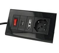 Multipresa da Scrivania, Ciabatta Multipresa USB da Tavolo, 1 Presa Schuko + 1 Presa Bipasso 10/16A + 1 Presa USB 5V 2.1A (Black)