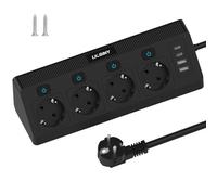 Multipresa da Scrivania con 2 USB C e 2 USB A, 4 Prese Ciabatta Multipresa con Interruttori Indipendenti, 3680W Presa Multipla Salvaspazio Protezione Sovratensione, 2 Metri Cavo, Nero