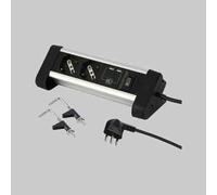 Electraline Multipresa da scrivania 62092 – 2 prese bipasso + Schuko, 2 USB 2.4A, 2 supporti, Nero