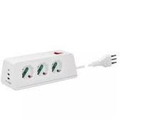 VIMAR 00608.CC.B Presa multipla da scrivania con interruttore automatico di protezione e cavo 2m, 3 uscite SICURY universali standard italiano, 2 uscite USB A e 1 uscita USB C, spina 10A, bianco