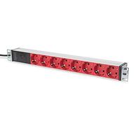 DIGITUS DN-95410-R - Presa multipla da 19" - 8 prese (rosse) - 1U - Ingresso IEC C14 - fusibile di back-up - 250VAC 50/60Hz - 10A - 2500W - Per armadi di rete e server da 19"