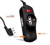 MULTIPRESA BIPASSO 3 POSTI SPINA 16A E 2 USB -LED8745 V-TAC
