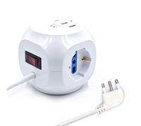 Multipresa Elettrica, Ewent Multipresa a Cubo 3 prese Schuko, Con 2 prese USB e 1 presa USB-C, Spina Italiana 16A con cavo lungo 1.5 metri, Protezione da Sovratensione, Adatta per Casa/Ufficio, Nera