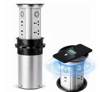 Multipresa Escamotabile 12 in 1 per Piano Cucina Scrivania | 6 Prese 2 USB 2 Type C Caricatore Wireless Cassa Bluetooth Controllo App Casa Ufficio