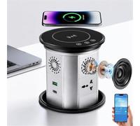 Multipresa Escamotabile da Incasso per Piano Cucina Scrivania | Caricatore Wireless 15W Cassa Bluetooth 3 Prese USB Type C Controllo App Casa Ufficio