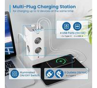 Ewent Multipresa verticale EW3864 12-in-1 8 prese Schuko 2 USB-C 2 USB-A Protezione sovratensione
