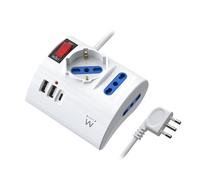 Ewent Multipresa da scrivania/tavolo con 3 Prese 10/16A e 2 porte USB-A e 1 porta USB-C, Interruttore ON/OFF, 3500W, Protezione da Sovraccarico,Spina IT10A e cavo da 2mt,Bianca, 3 prese (2ITA/Schuko)