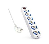 Multipresa a 6 Posti, Ciabatta Elettrica con 6 Prese Italiane e Schuko/Tedesche - Spina Schuko/Tedesca- Potenza 250V/2500W - Cavo da 5 Metri, Prese Angolate a 45°