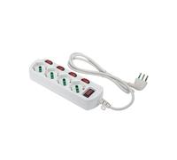 FANTON 474344 Multipresa OMEGA 4 prese bipasso schuko 2P+T 16A con interruttore luminoso su ogni presa cavo 1,5 m. 3G0,75 H05VV-F spina piccola 10A + interruttore automatico luminoso di sovraccarico
