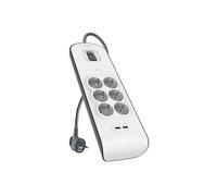 Multipresa Filtrata BELKIN Protezione dalle sovratensioni con 6 prese, cavo da 2 metri e porte USB-A