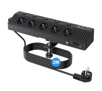 Multipresa francese con USB PD 30 W, presa da tavolo con 5 prese AC e 5 USB, 4000 W con interruttore individuale, parafulmine e sovratensione, presa multipla per casa e ufficio (2 m, nero)
