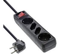 Multipresa InLine 2-prese Schuko + 2x presa Euro, interruttore On/Off e sicurezza bambini, plastica nera, cavo 1,5m [16441S]