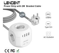 Multipresa LENCENT con 4 prese CA 3 porte USB 1 tipo C Cavo intrecciato da 2 m Prolunga multipresa con interruttore per ufficio domestico 3U1C 2M