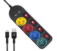 Multipresa Maclean 4 Prese USB Protezione Bambini Interruttori Cavo 1.5m