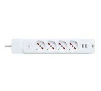 Multipresa Made in Italy, spina 16A ad angolo, con interruttore, bianco, 4 posti/prese per spina bipasso/piccola 10A / grande 16A / schuko + 2 USB, in policarbonato ad alta resistenza, cavo 1,5mt