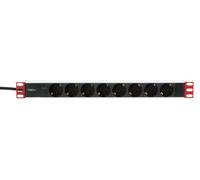 Techly Professional Multipresa da Rack 19'' 106916 – 8 posti, 1U, Spina Schuko angolata – Nero/Rosso