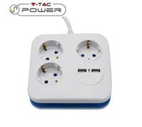 V-TAC VT-1153-2 Multipresa ciabatta 3 posti EU standard 10A + 2 prese USB cavo 1