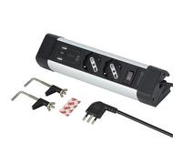 Electraline 61921 Multipresa Scrivania 2 Posti Polivalenti, Schuko + 10/16 A, con 3 USB (2 USB A 3.0A + 1 USB C 20W Power Delivery), Cavo H05VV-F 3G.1 lunghezza 2M, protezione contro sovratensioni