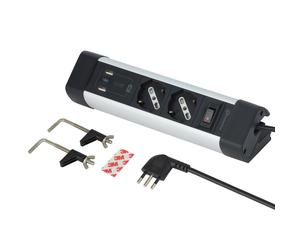 Multipresa scrivania Alu 2 prese P40, 2 USB-A,1 USB-C PD 20W, 2m. Nero Nero