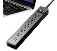 Multipresa - Stazione Di Ricarica A Sei Prese - Con Prolunga Da 1.5m, Piatta, 2 USB E 1 Type C - per Scrivania Casa Camera Computer Laptop